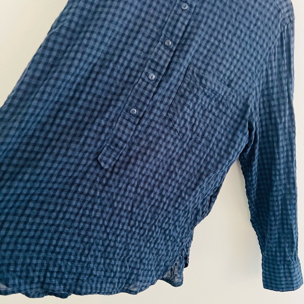 J. Crew Blue Gingham Button Front Long Sleeve Tunic 12 - Picture 4 of 7